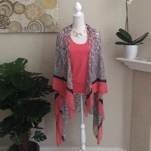 Sheer Scarf Vest Coral and Animal Print